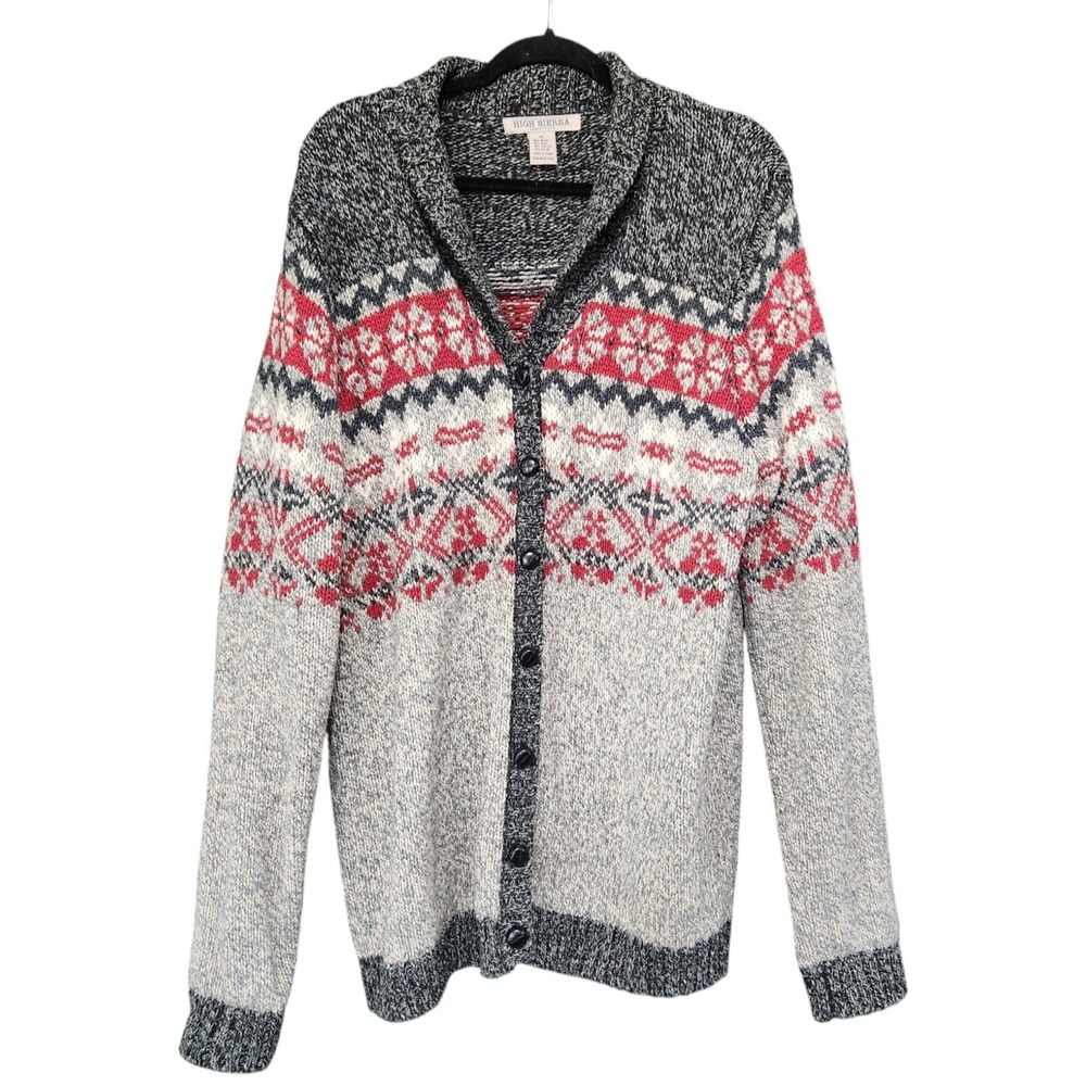Vtg High Sierra Cardigan Mens XL Cowl Neck Grunge Fair Isle Grandpa Sweater Knit